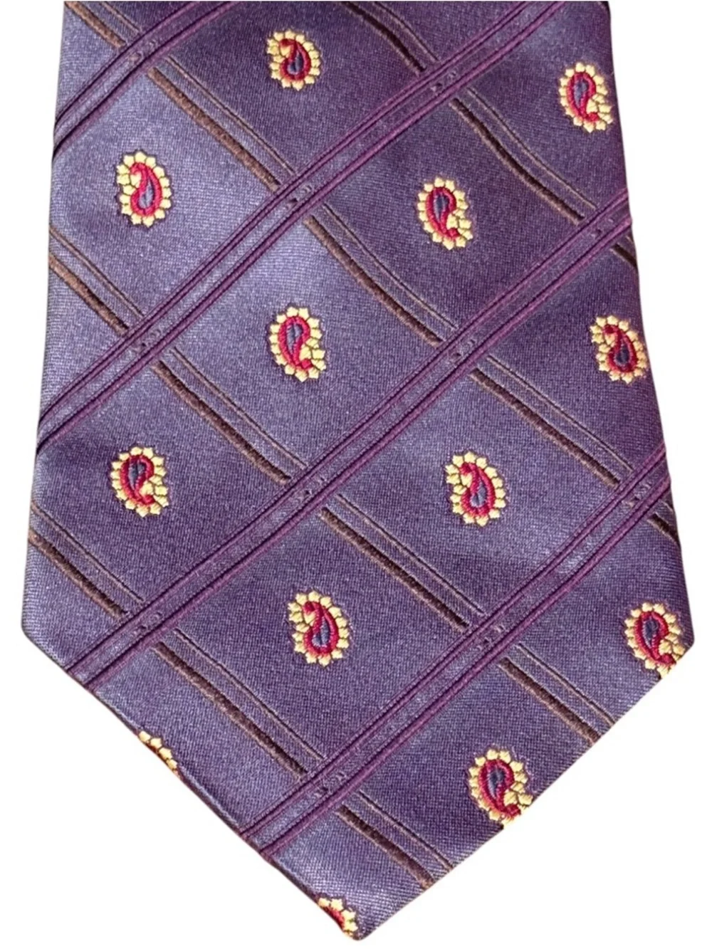 Ermenegildo Zegna 100% Silk Tie Purple Paisley Medallion Made in Italy 1990s